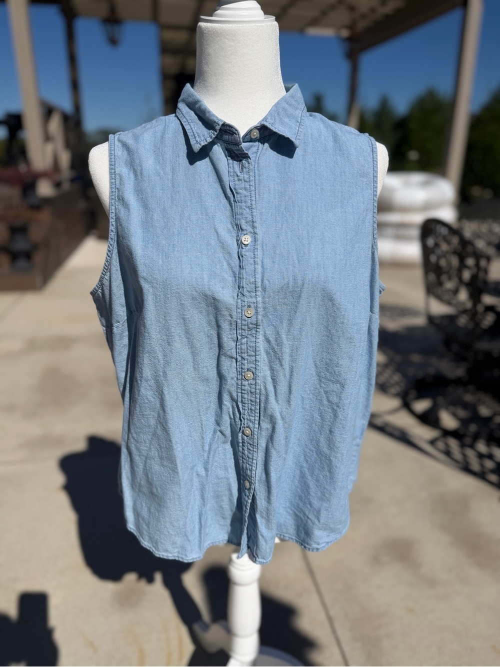 J. Crew Light Blue Sleeveless Denim Button-Down Shirt